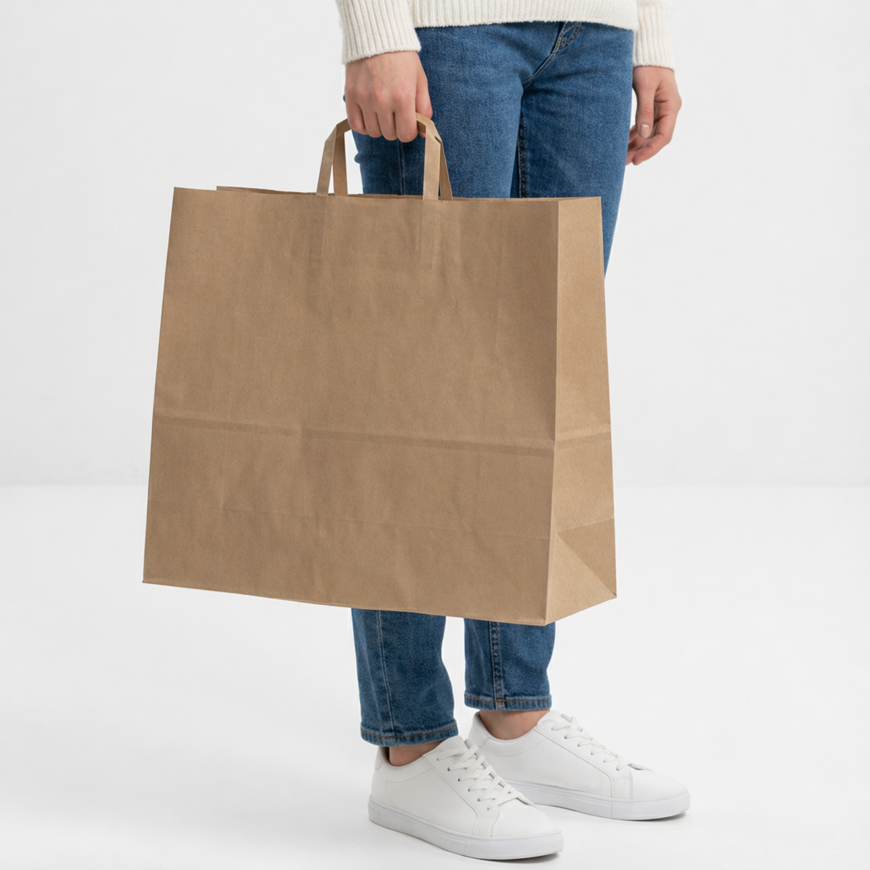 スーパーバッグ 紙手提げ袋 ワイド平紐（未晒） 50枚