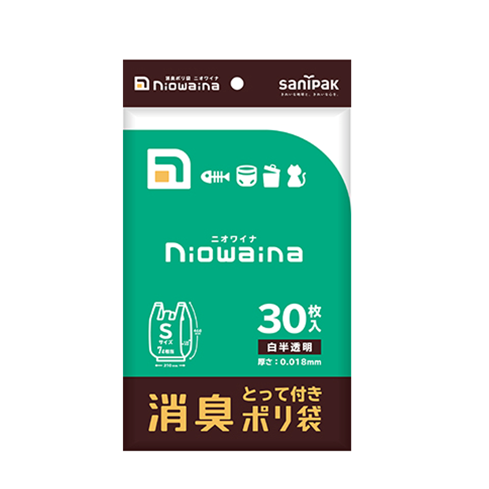 日本サニパック ニオワイナ 消臭ポリ袋 とって付き 白半透明 Sサイズ 1800枚(30枚×60冊) 0.018mm SY17