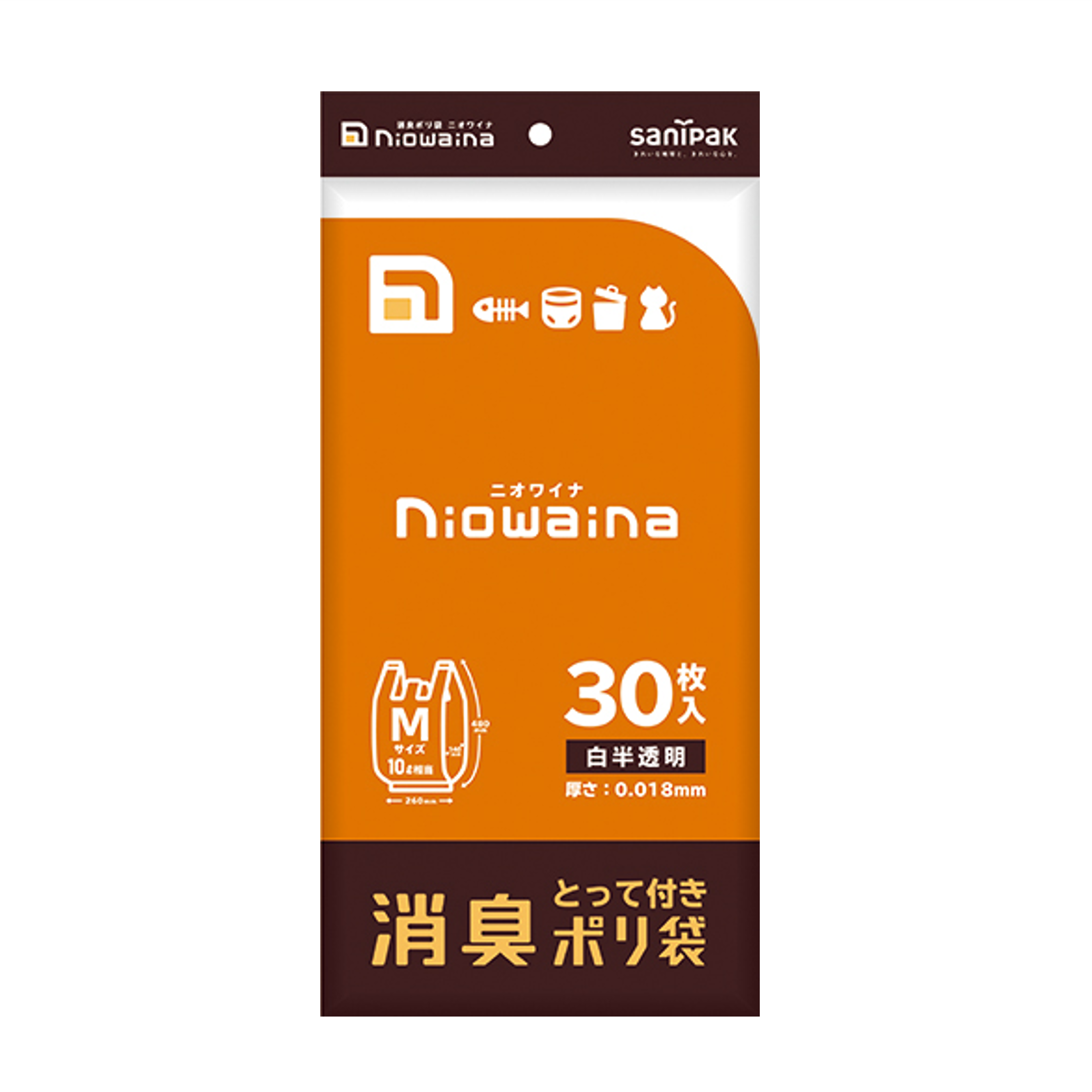 日本サニパック ニオワイナ 消臭ポリ袋 とって付き 白半透明 Mサイズ 1800枚(30枚×60冊) 0.018mm SY18