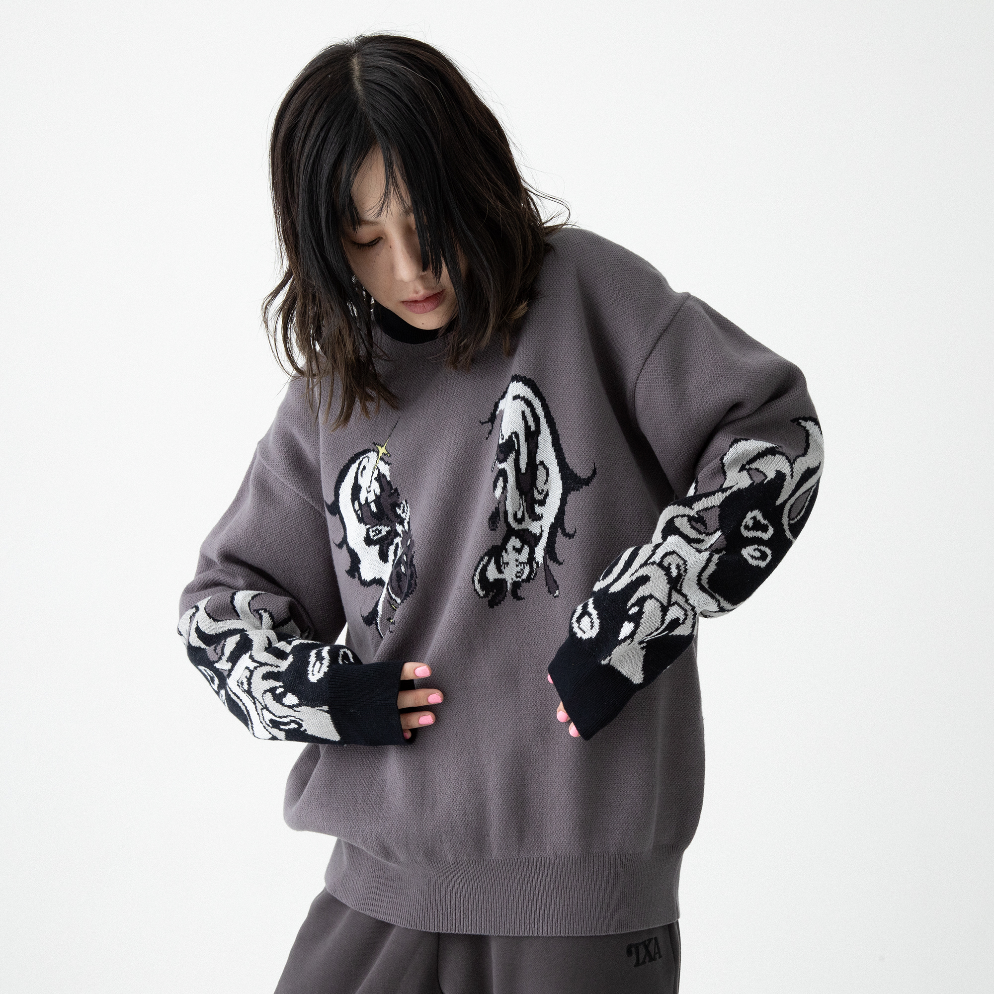 田中かえ Jacquard Sweater Gray サイズ: 1