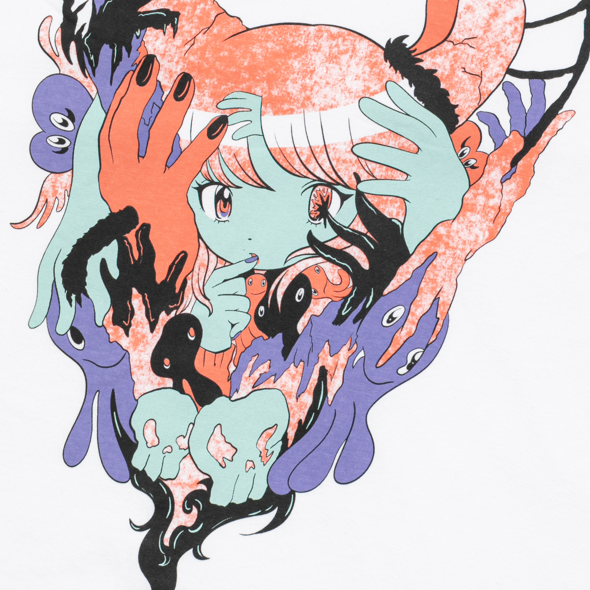 田中かえ L/S T-shirt White/Charcoal サイズ: L, カラー: ホワイト