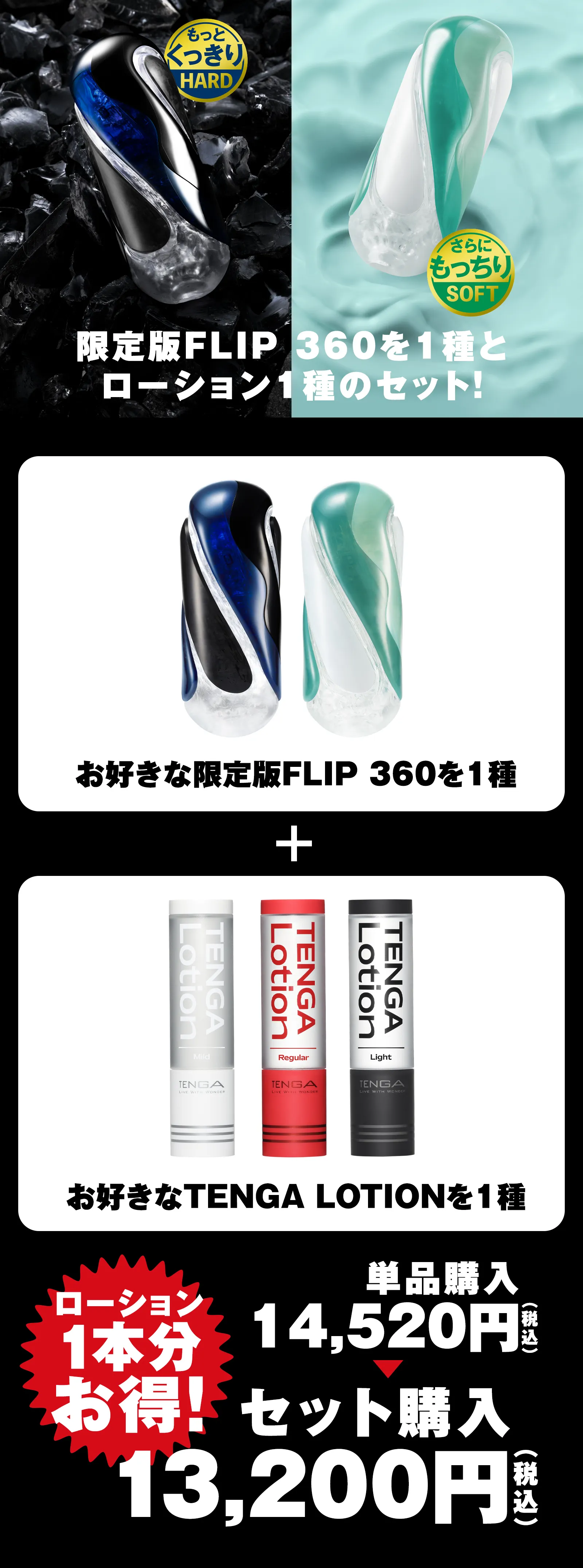 限定版FLIP 360を1種とTENGA LOTIONを1種選べるお得なセット