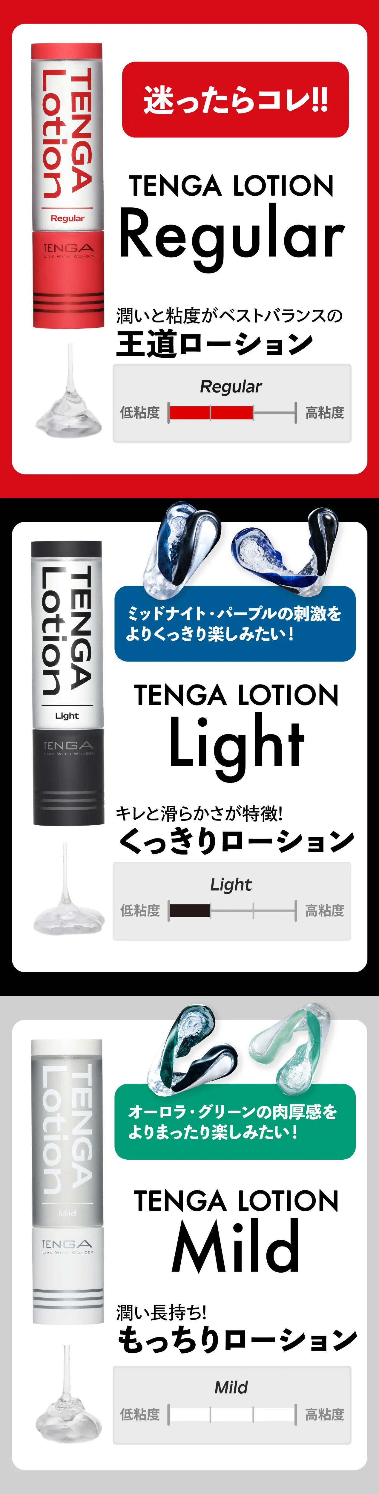 TENGA LOTION Regular・Light・Mildの特徴とおすすめの組み合わせ