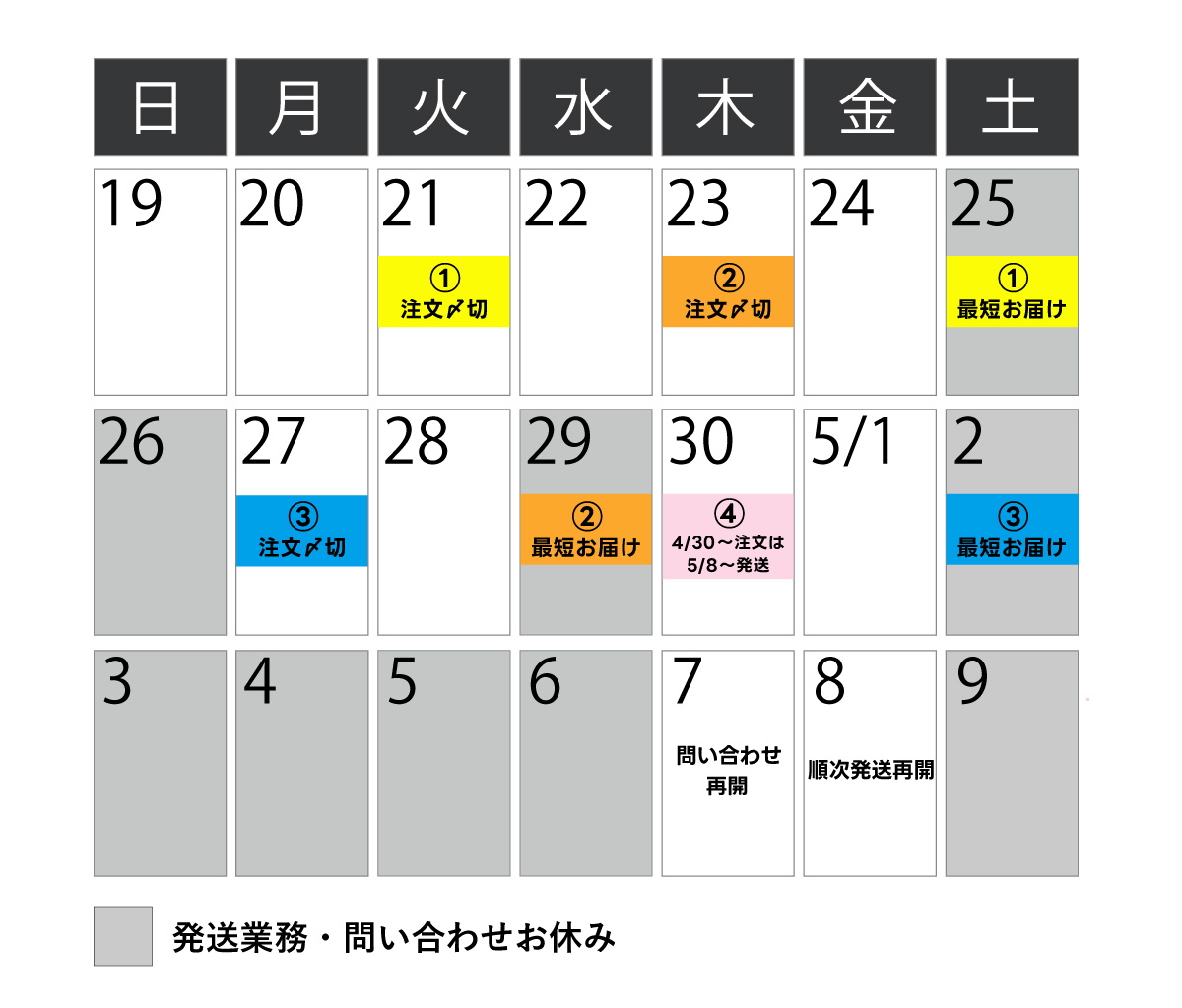 出荷カレンダー