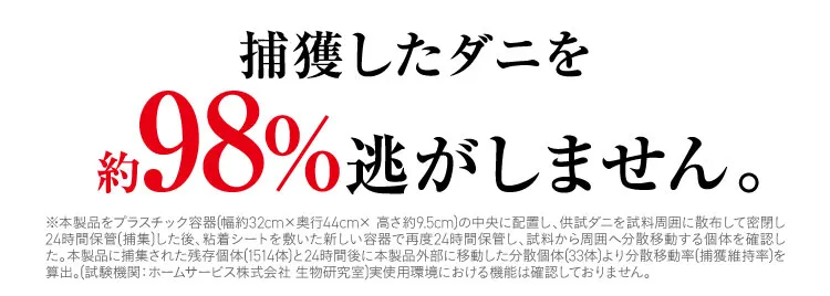 捕獲したダニを約98%逃がしません