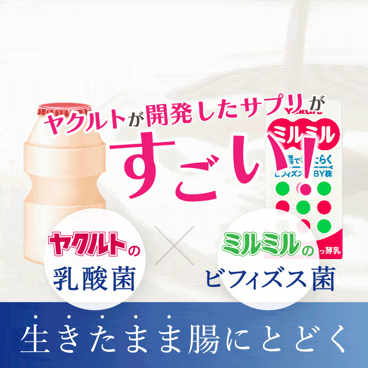 ヤクルトが開発したサプリがすごい！ヤクルトの乳酸菌×ミルミルのビフィズス菌 生きたまま腸にとどく