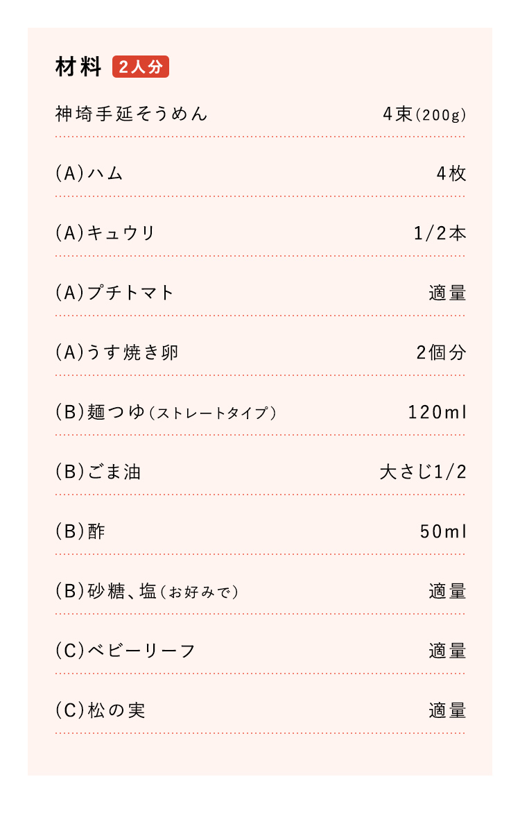 中華つゆそうめんの材料
