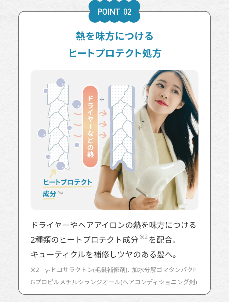 【POINT 02】熱を味方につけるヒートプロテクト処方