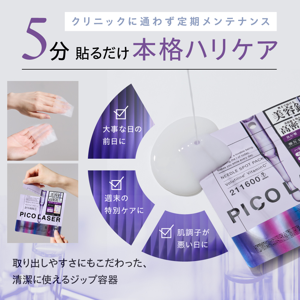 【 リズム / RISM 】なりたい肌で選ぶ1ヶ月セット（ベースデイリーケアマスク4袋＆ピコレーザーニードルスポットパック1袋） 種類: うるツヤ肌セット（シャイン4袋+ニードルスポットパック1袋）