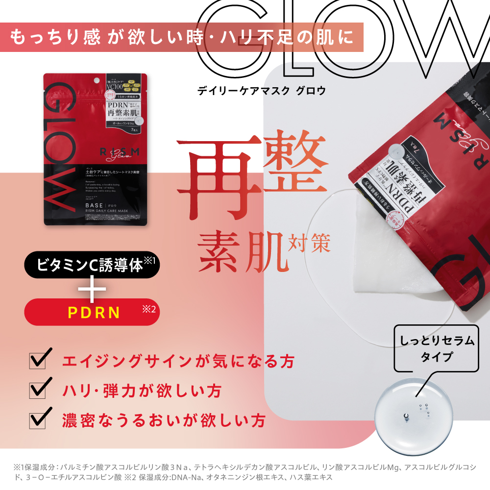 ［定期便15%OFF］【リズム／RISM】BASE デイリーケアマスク GLOW 4袋（28枚）セット