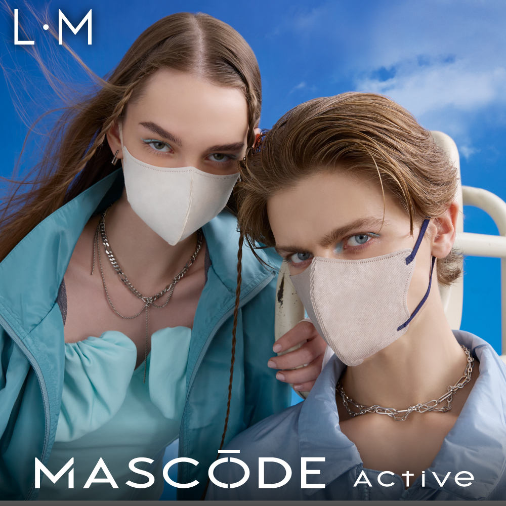 【 マスコード / MASCODE】3Dマスク アクティブシリーズ 1袋7枚入り 冷感マスク サイズ: M, 種類: グレージュ×ネイビー紐