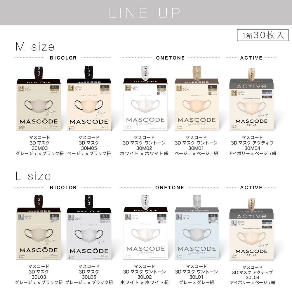 【 マスコード / MASCODE 】3Dマスク 30枚入りBOX