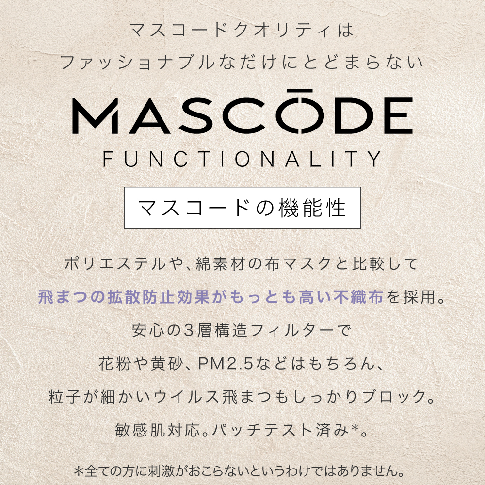 ［定期便15%OFF］【マスコード / MASCODE】 3Dマスク 4袋（28枚）セット サイズ: M, 種類: グレージュ×ブラック紐