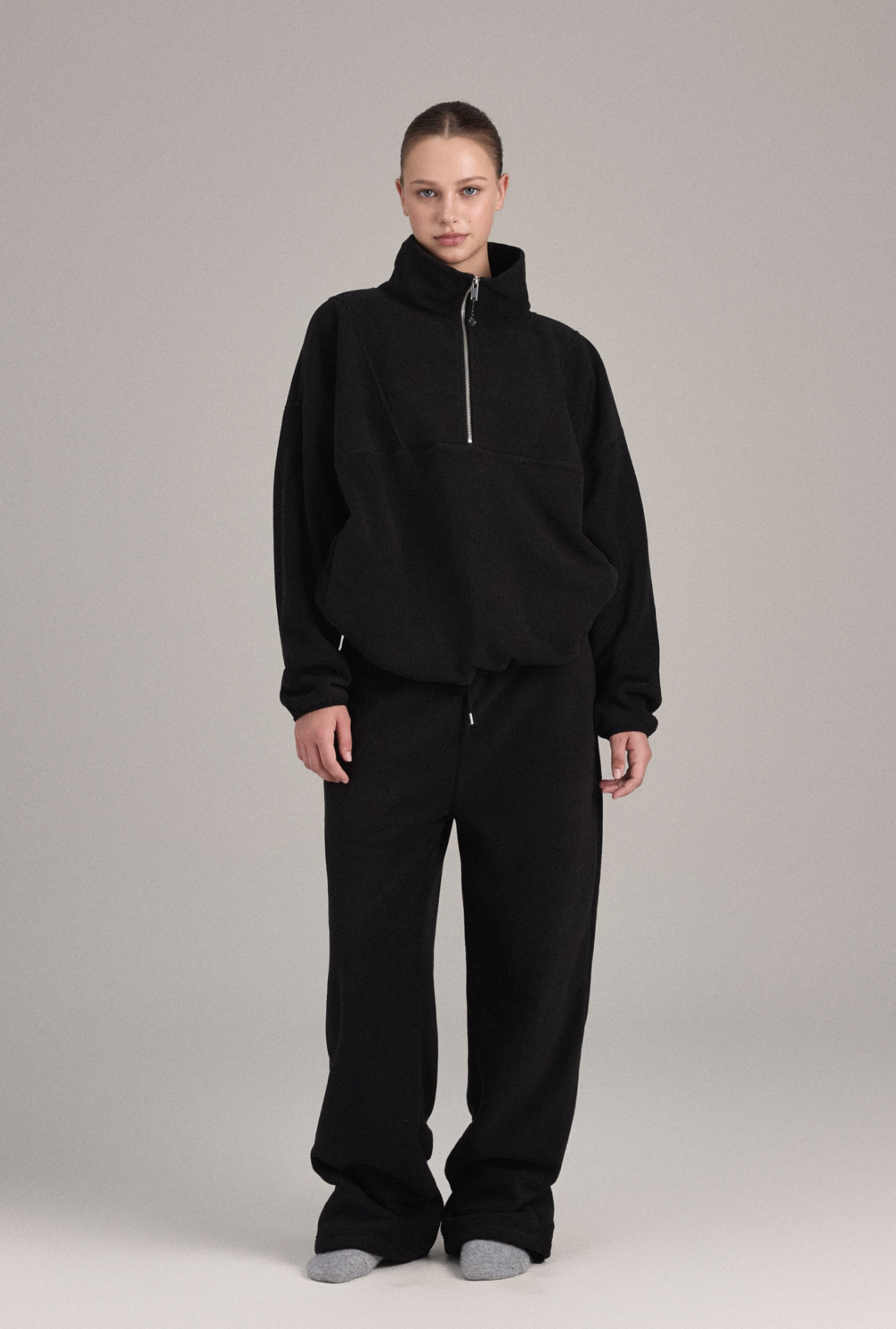 TL157 FLEECE HALF-ZIP TOP BLACK SOLID サイズ: F