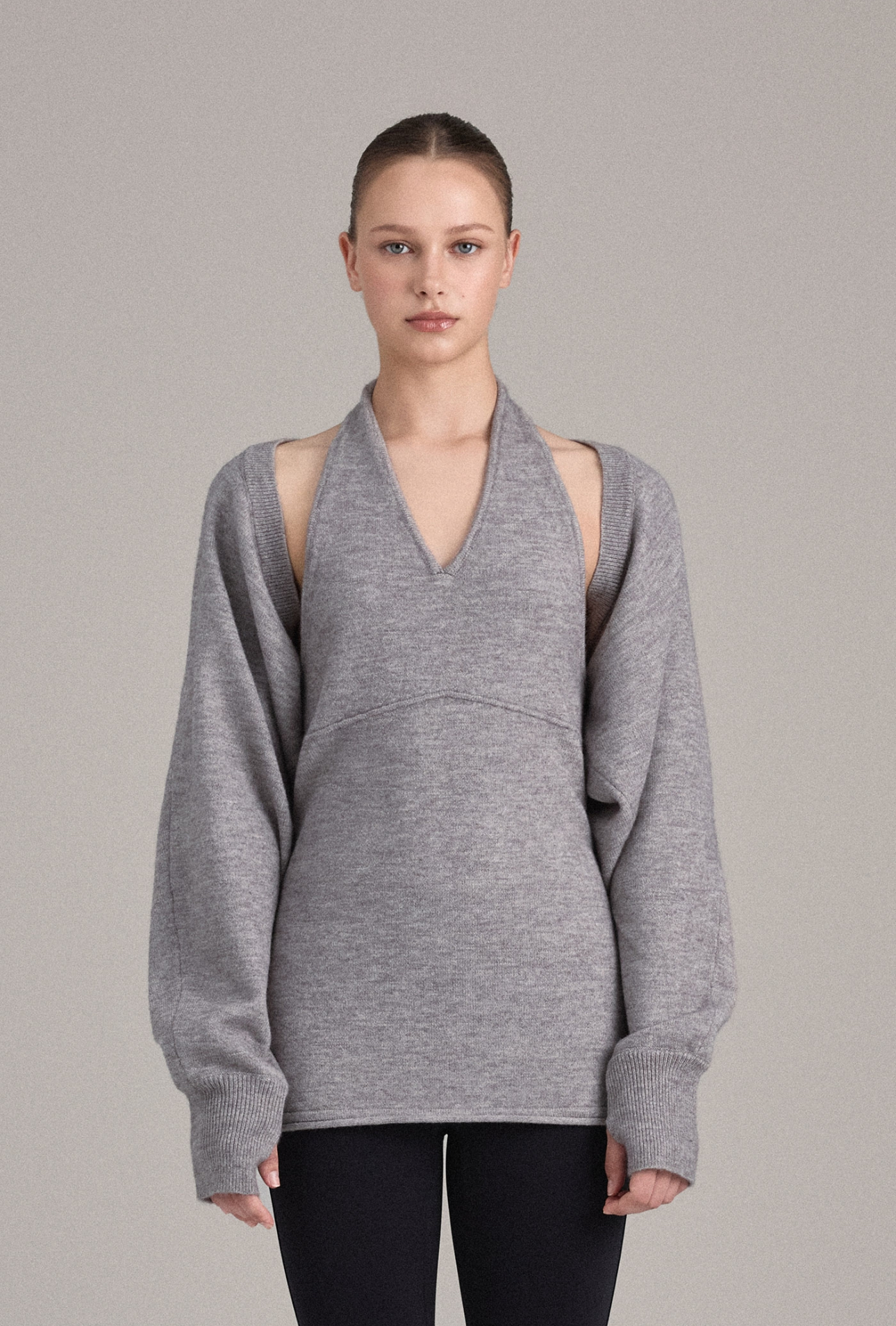 KC258 BOLERO KNIT CARDIGAN M.GRAY SOLID