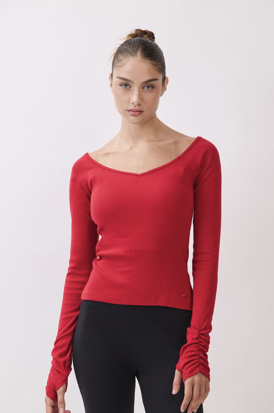 TL134 RIBBED L/SLEEVE T-SHIRT RED サイズ: S/M