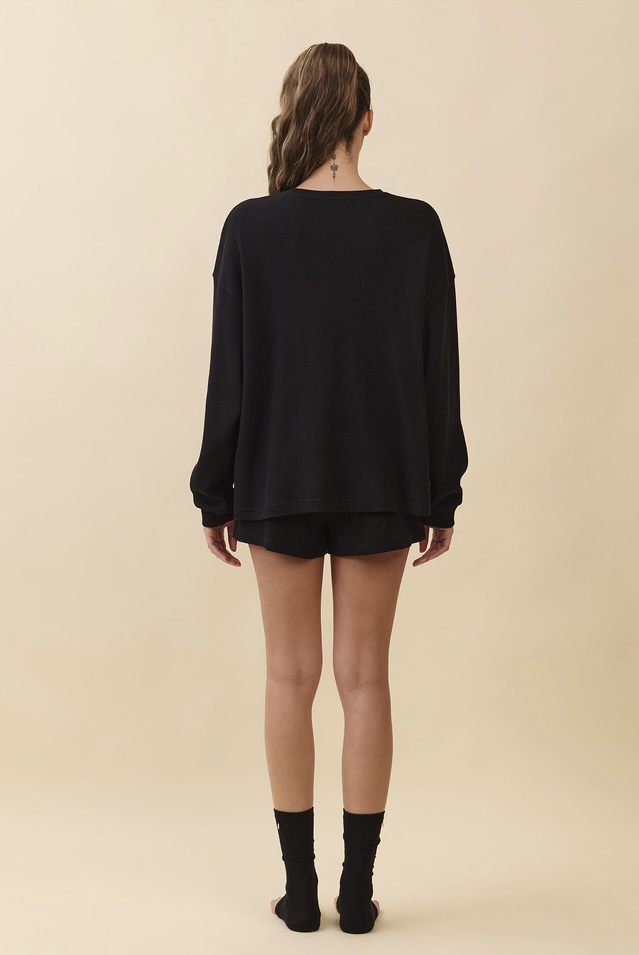 TL138 SOFT WAFFLE LONG TEE BLACK SOLID サイズ: ONESIZE