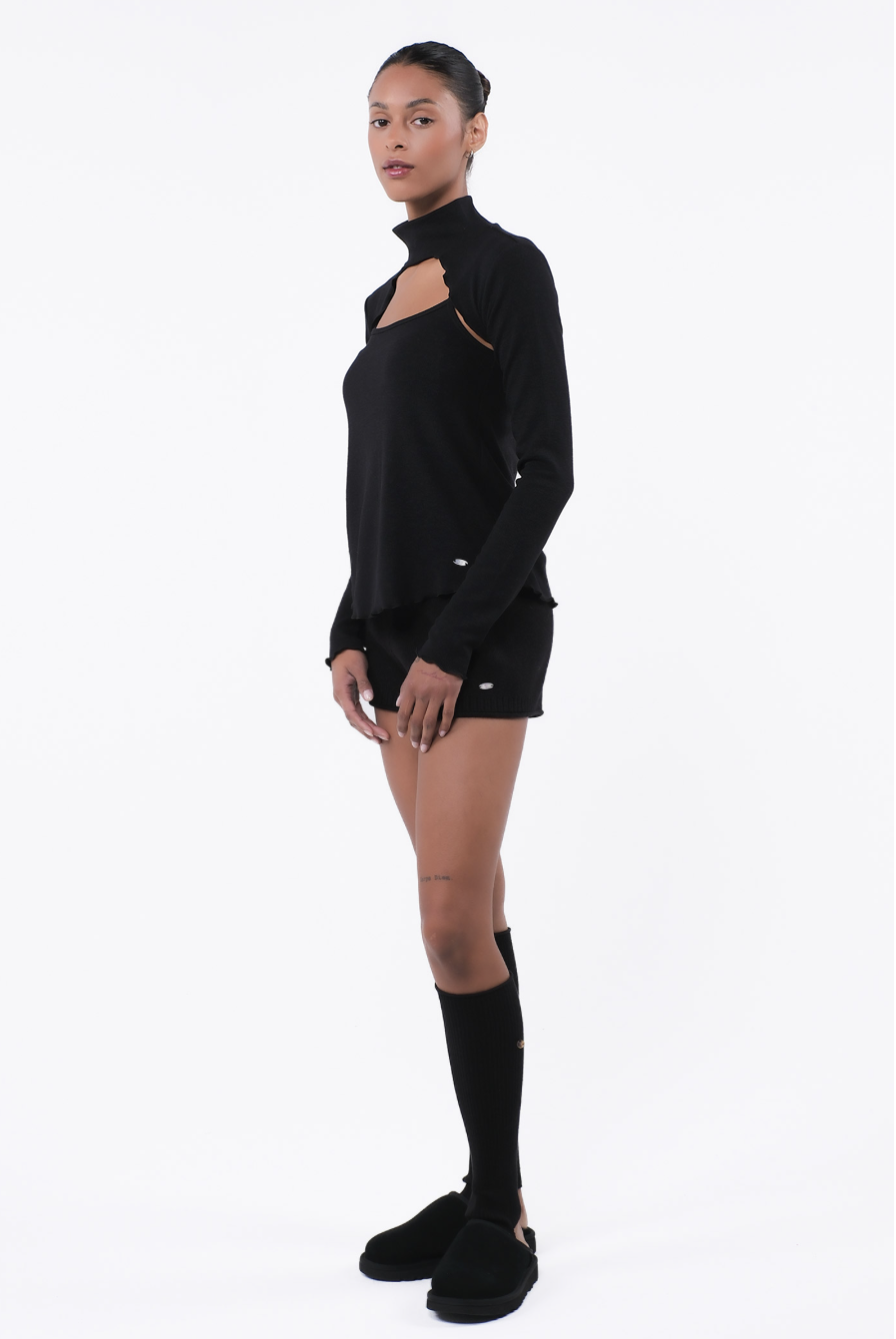 SP216 TURTLE NECK KNIT BOLERO COMBI BLACK サイズ: F