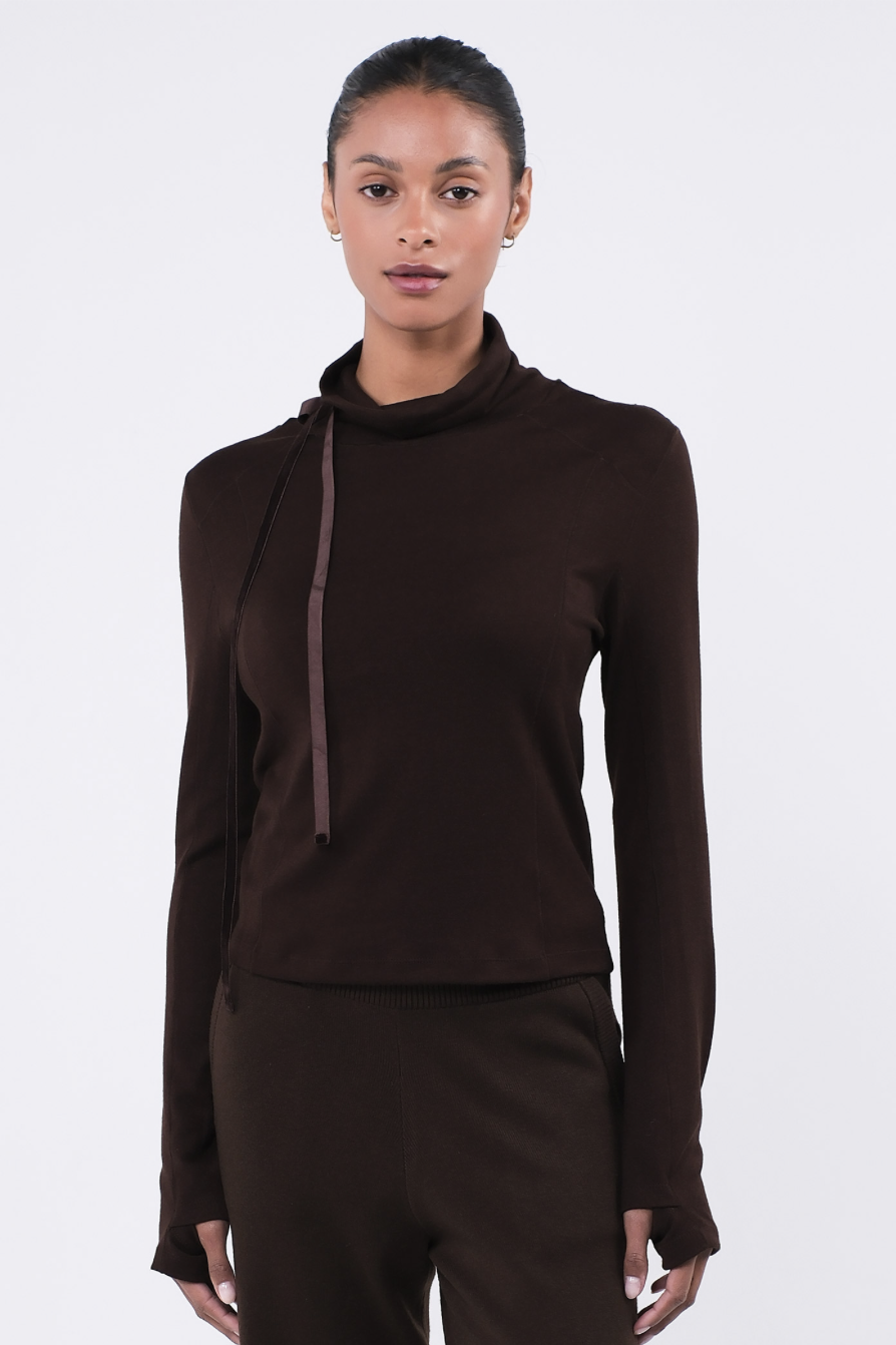 TL132 L/SLEEVE MOCKNECK T-SHIRT BROWN サイズ: S/M