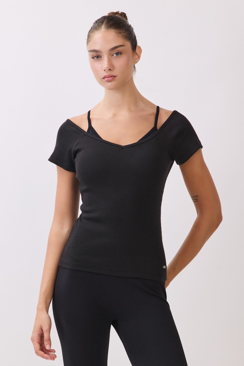 TS118 RIBBED S/SLEEVE T-SHIRT BLACK サイズ: S/M
