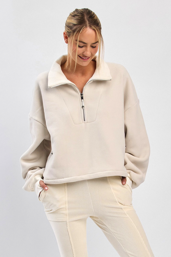 TL208 FLEECE HALF-ZIP IVORY