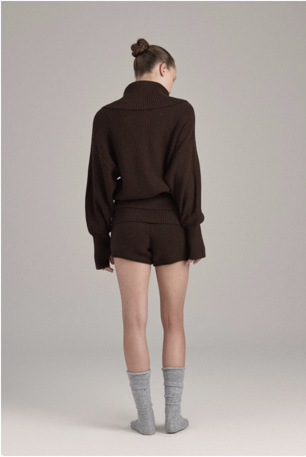 KC001 HIGH-NECK KNIT ZIP-UP BROWN SOLID サイズ: F