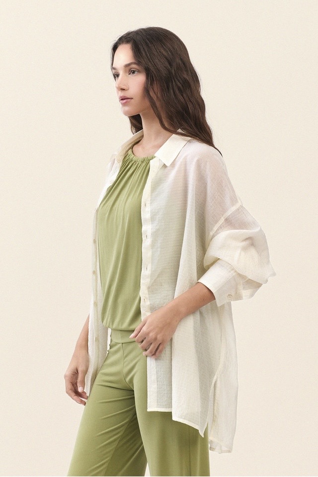 ST194 WRINKLED SLIT SHIRT L.YELLOW SOLID サイズ: F