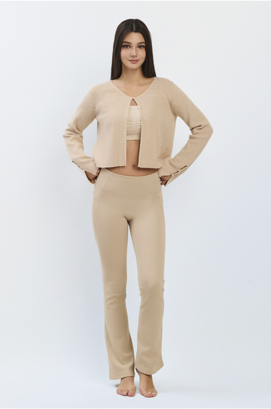 PL418 BONDED FLARE LEGGINGS BEIGE サイズ: S/M