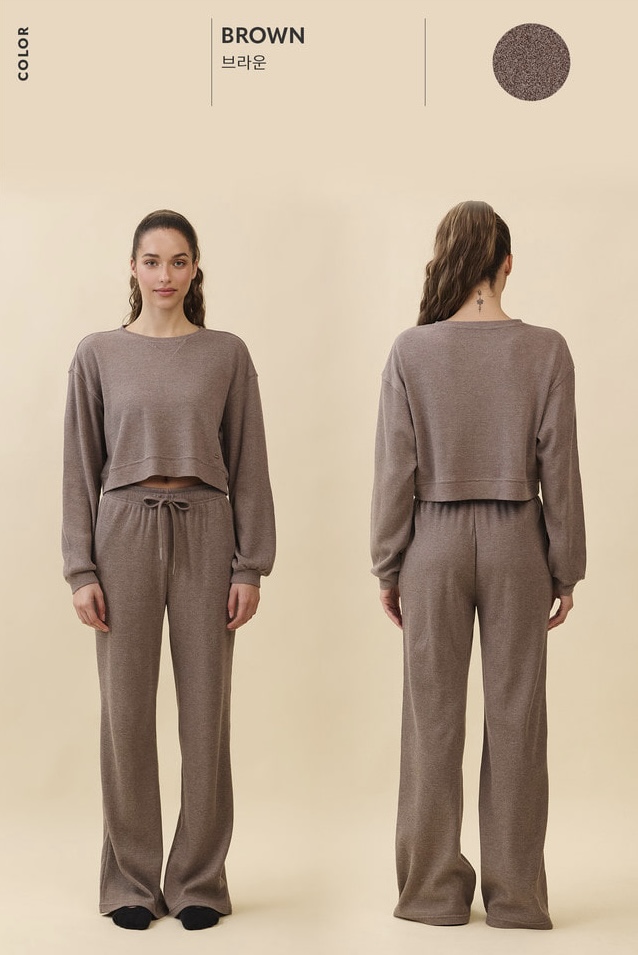 TL139 SOFT CROP WAFFLE LONG TEE BROWN SOLID サイズ: ONESIZE