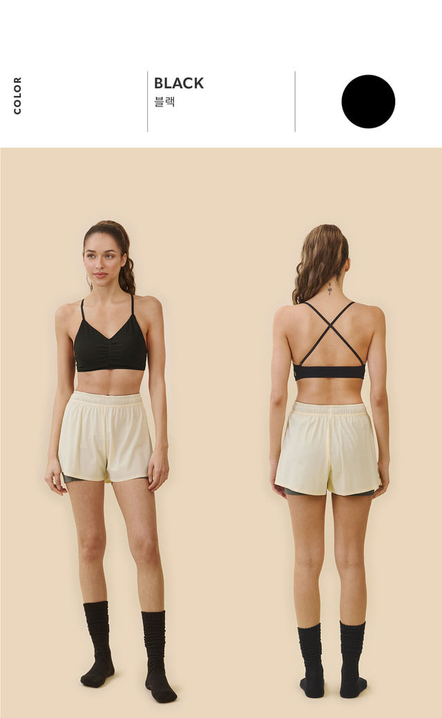 TB014 SHIRRED CROSS-BACK BRA TOP BLACK SOLID サイズ: S/M