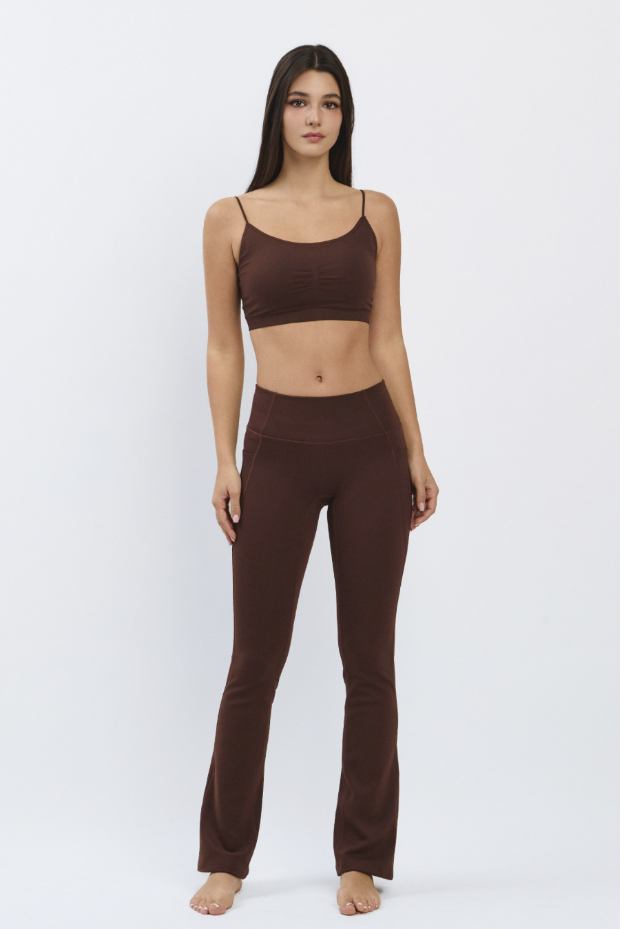 PL418 BONDED FLARE LEGGINGS BROWN サイズ: S/M
