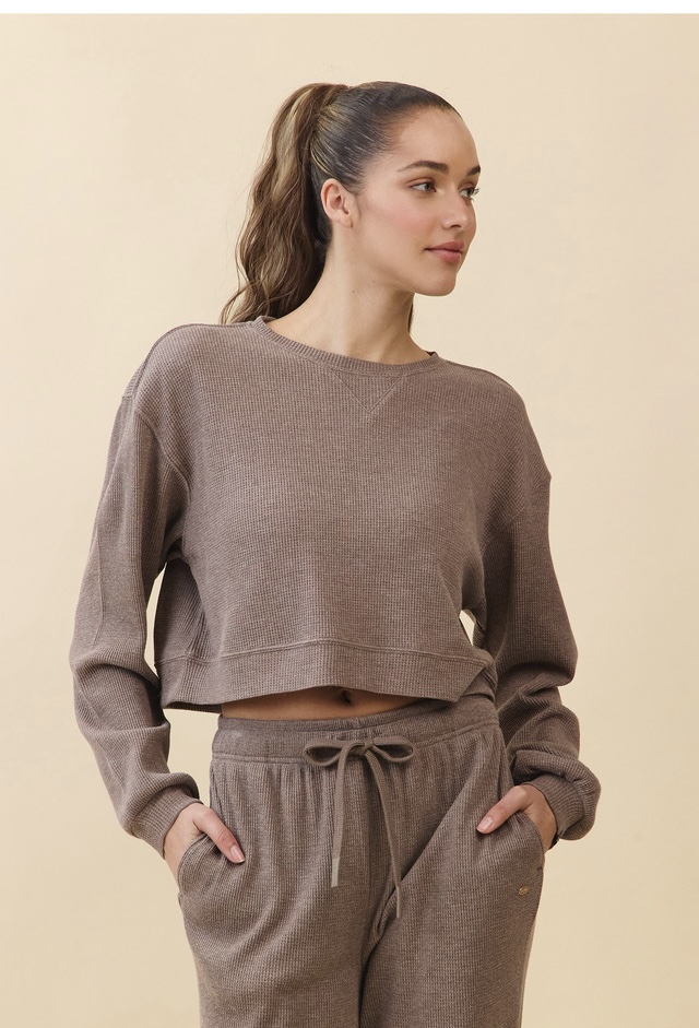 TL139 SOFT CROP WAFFLE LONG TEE BROWN SOLID