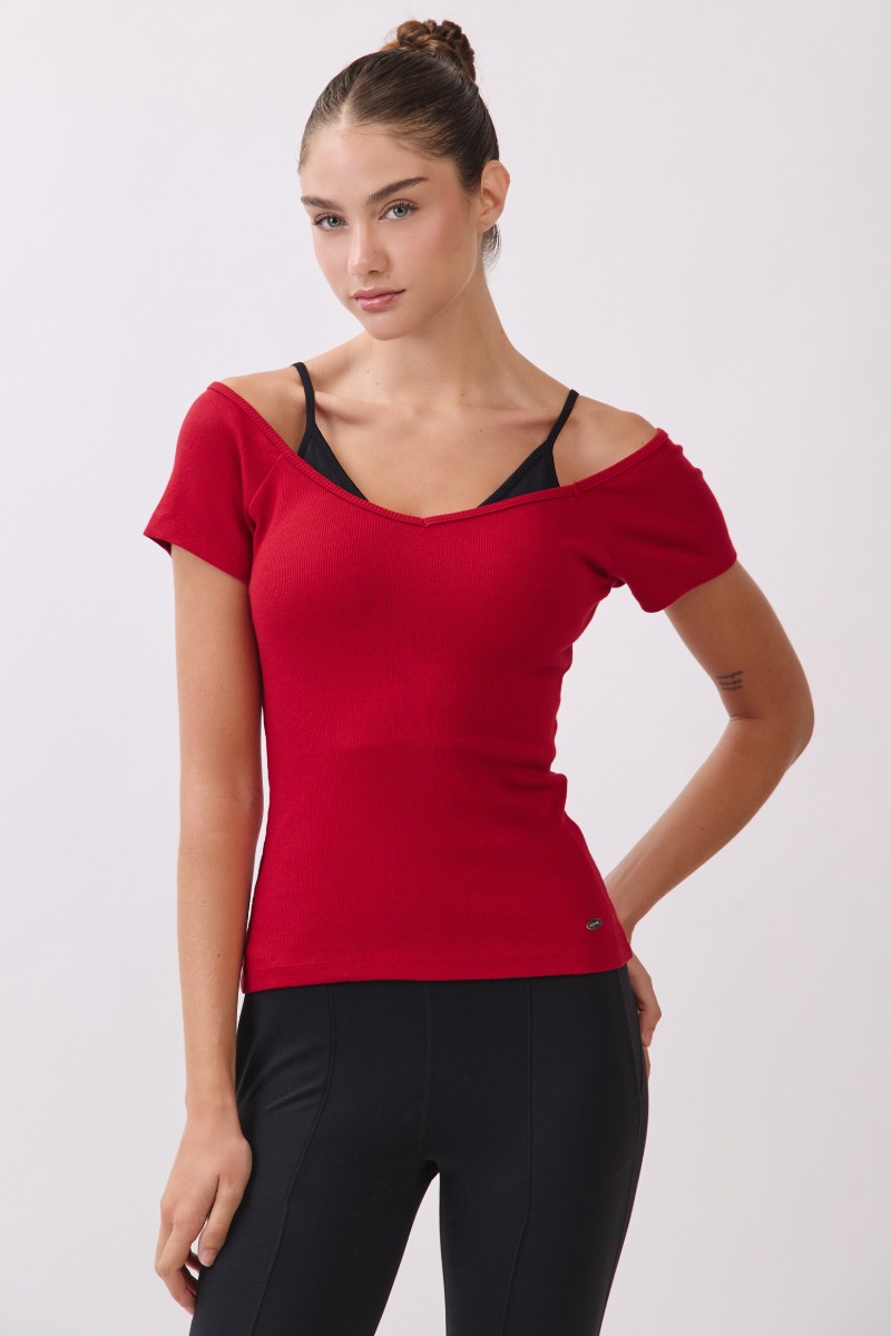 TS118 RIBBED S/SLEEVE T-SHIRT RED サイズ: S/M