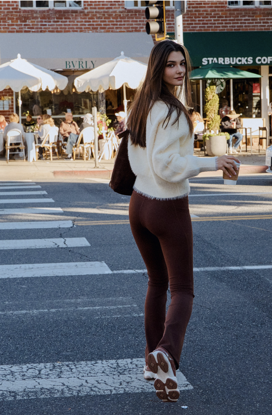 PL418 BONDED FLARE LEGGINGS BROWN サイズ: S/M