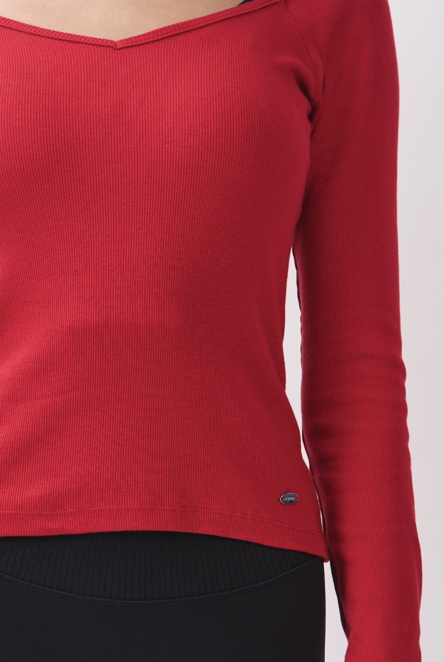 TL134 RIBBED L/SLEEVE T-SHIRT RED サイズ: S/M