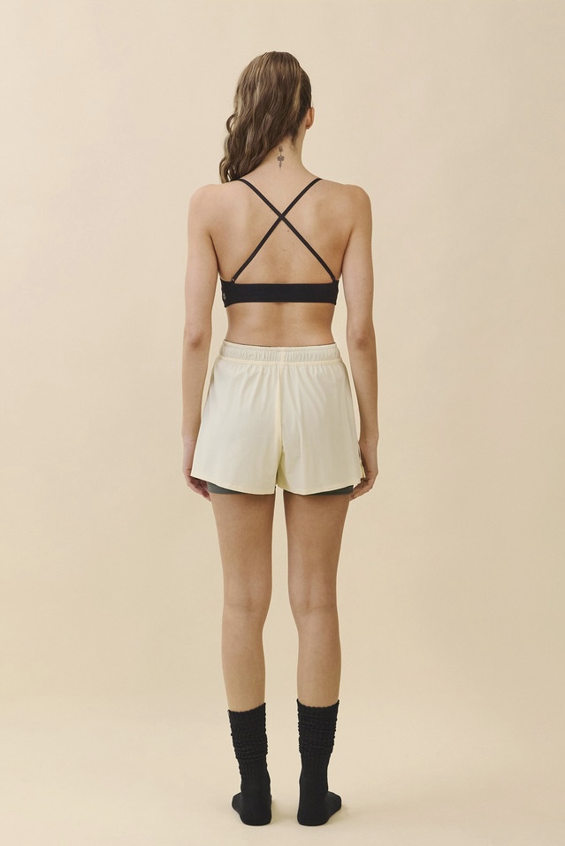 TB014 SHIRRED CROSS-BACK BRA TOP BLACK SOLID サイズ: S/M