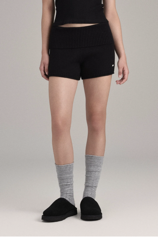 KP255 ROLL-UP WAIST KNIT SHORTS BLACK SOLID サイズ: SS