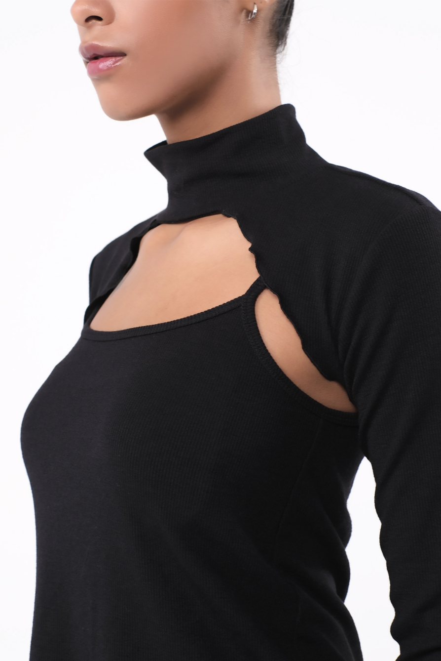 SP216 TURTLE NECK KNIT BOLERO COMBI BLACK サイズ: F