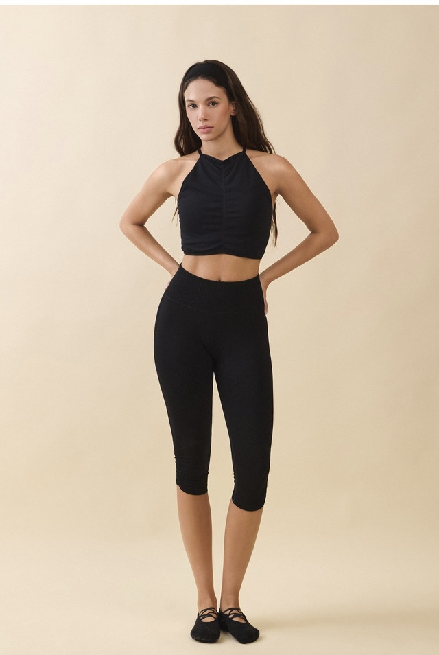 TB045 HALTER DRAPE TANKTOP BLACK SOLID サイズ: S/M