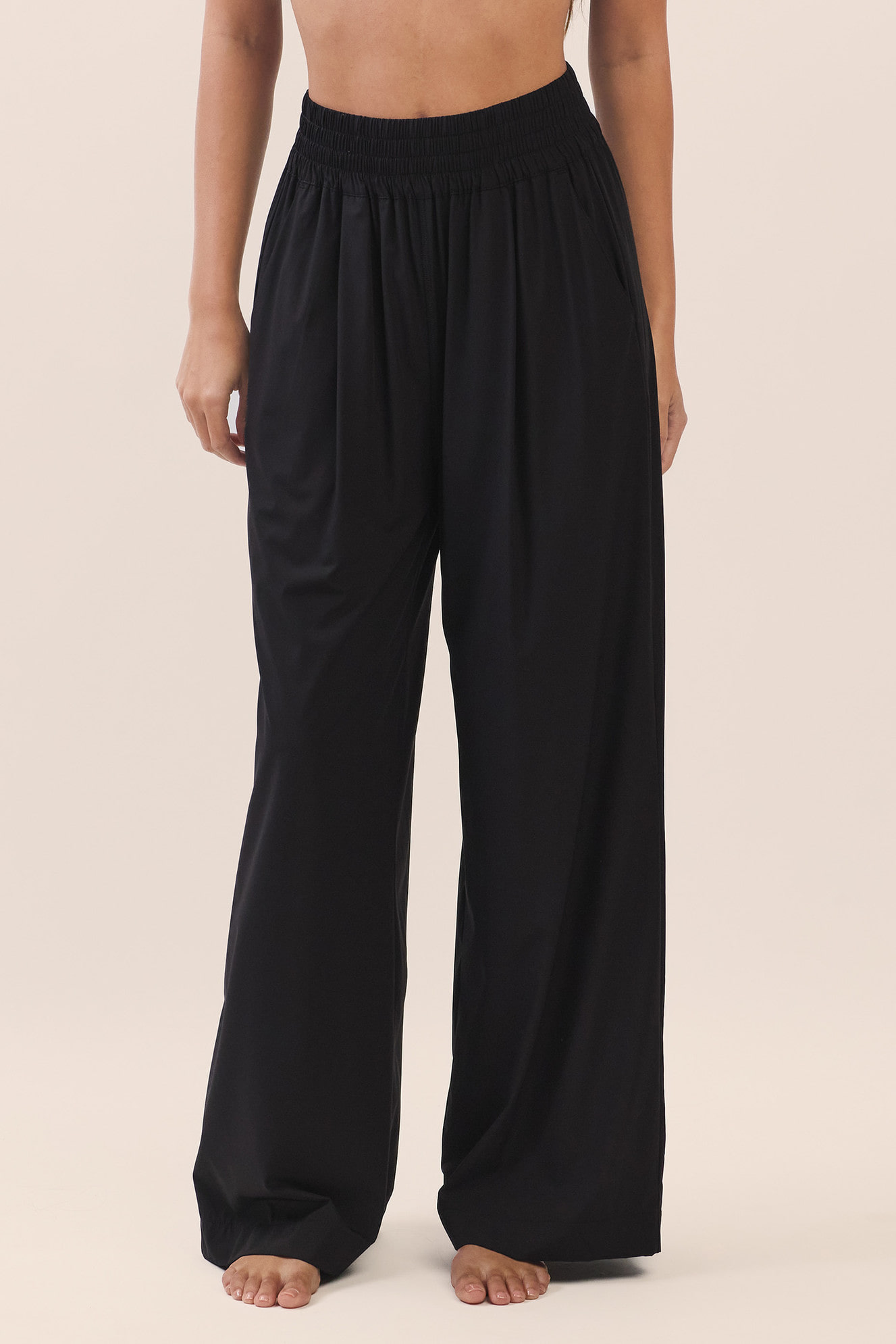 PT434 WOVEN WIDE PANTS BLACK SOLID