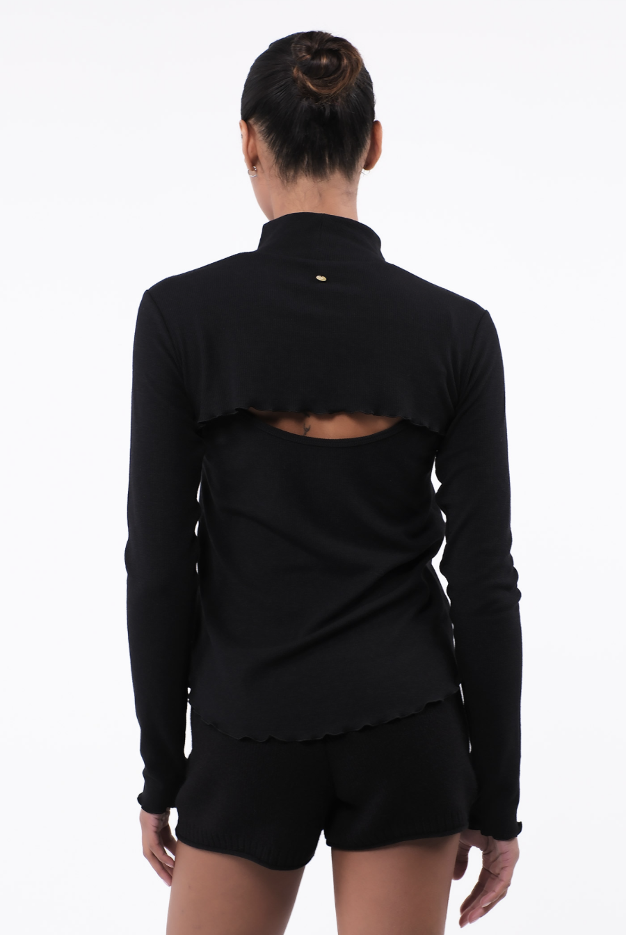 SP216 TURTLE NECK KNIT BOLERO COMBI BLACK サイズ: F