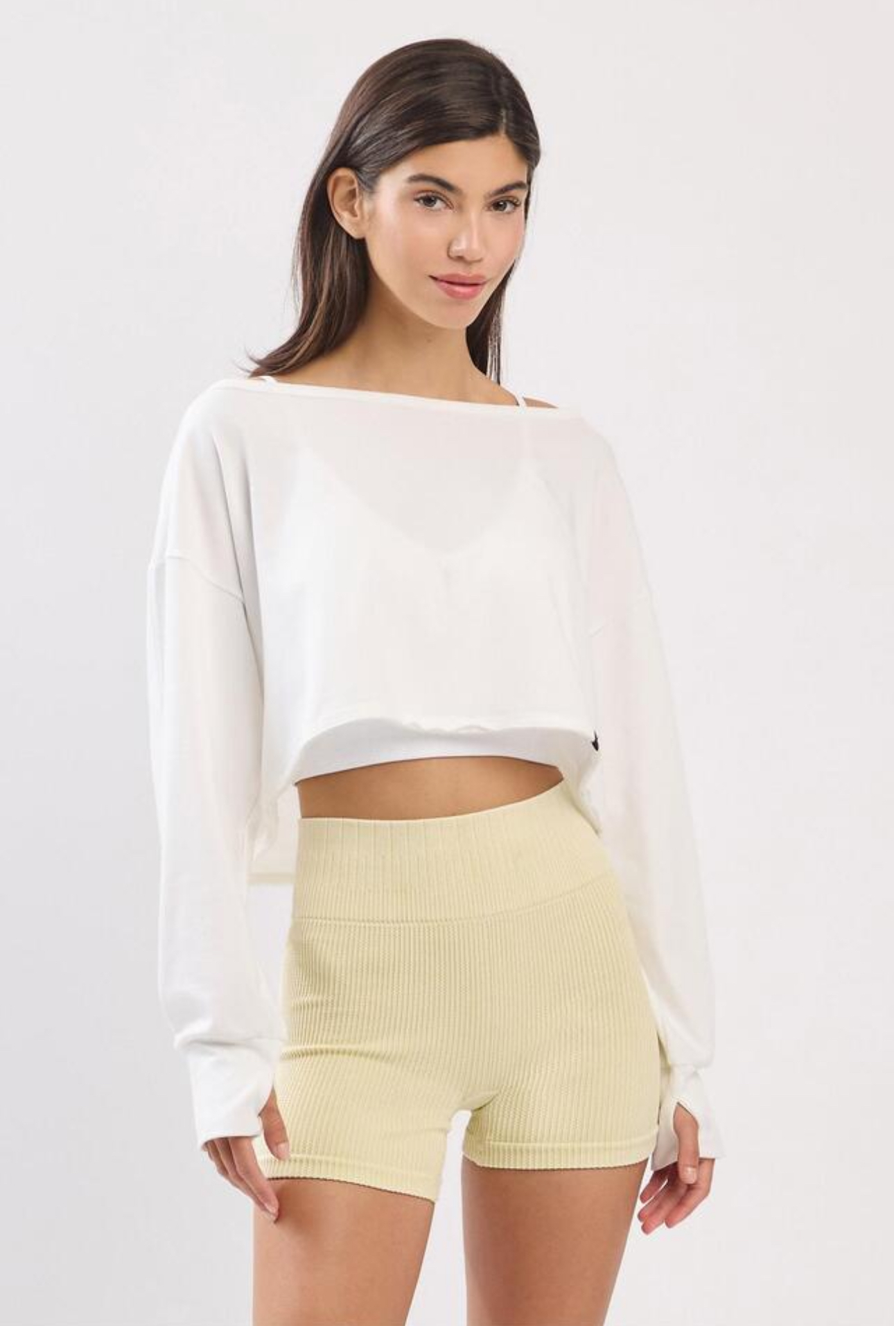 TL128 CROP MESH L/S TOP IVORY サイズ: ONESIZE