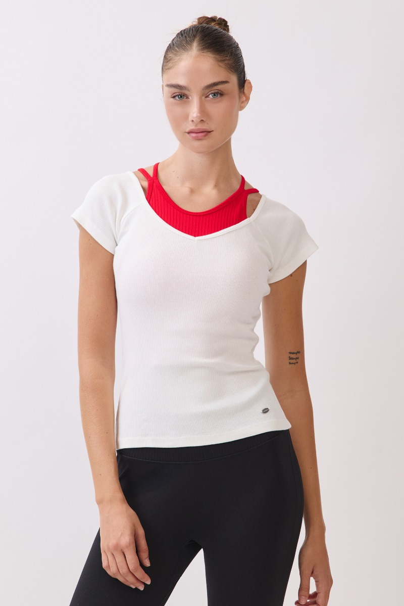 TS118 RIBBED S/SLEEVE T-SHIRT WHITE サイズ: S/M
