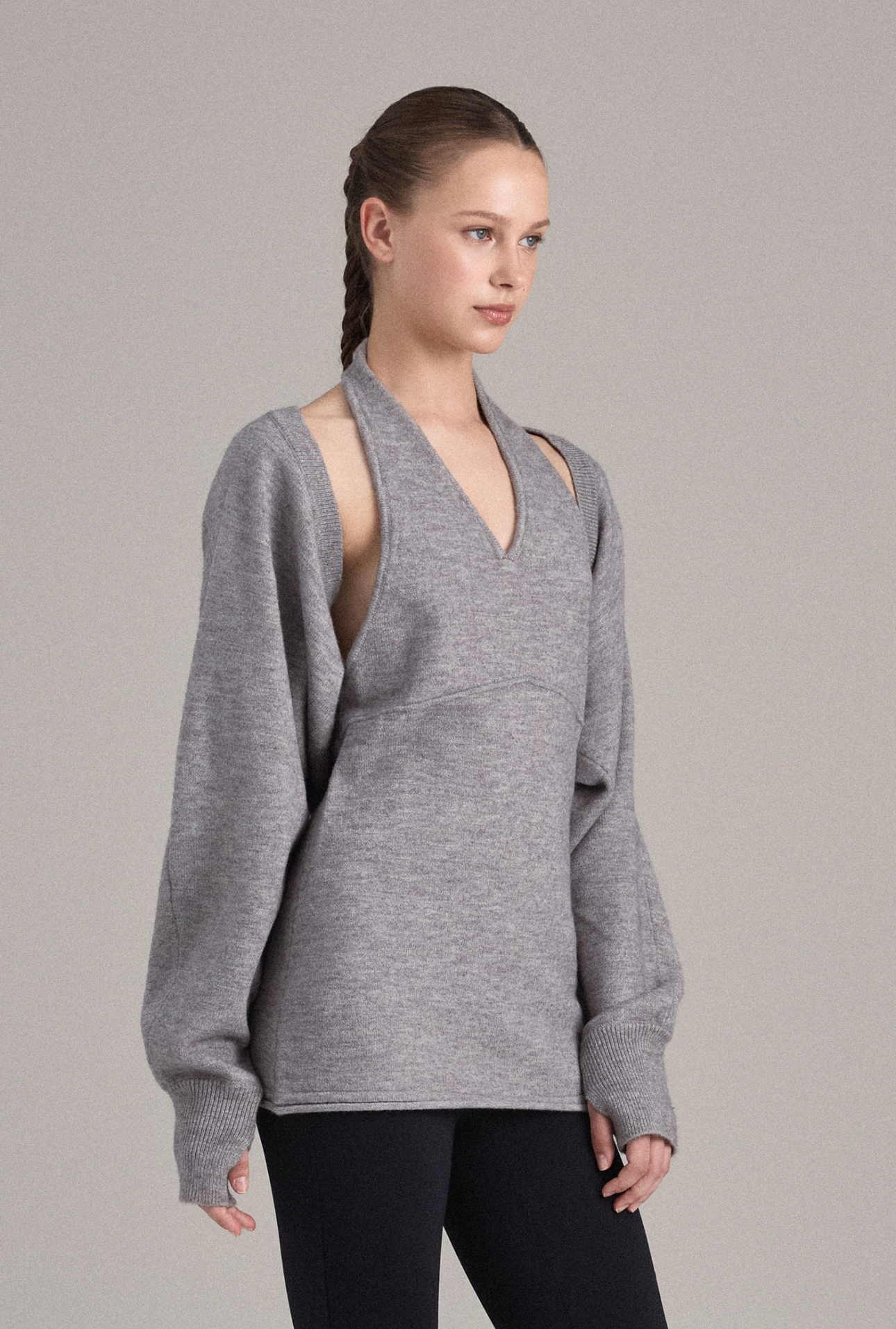 KC258 BOLERO KNIT CARDIGAN M.GRAY SOLID