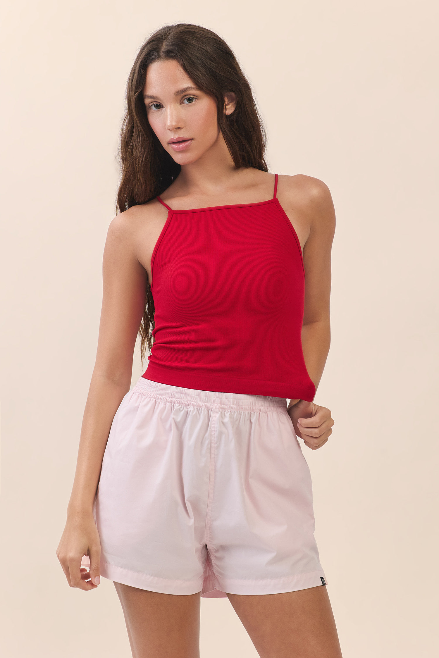 TT026 SPAGHETTI STRAP TANKTOP RED SOLID サイズ: S/M