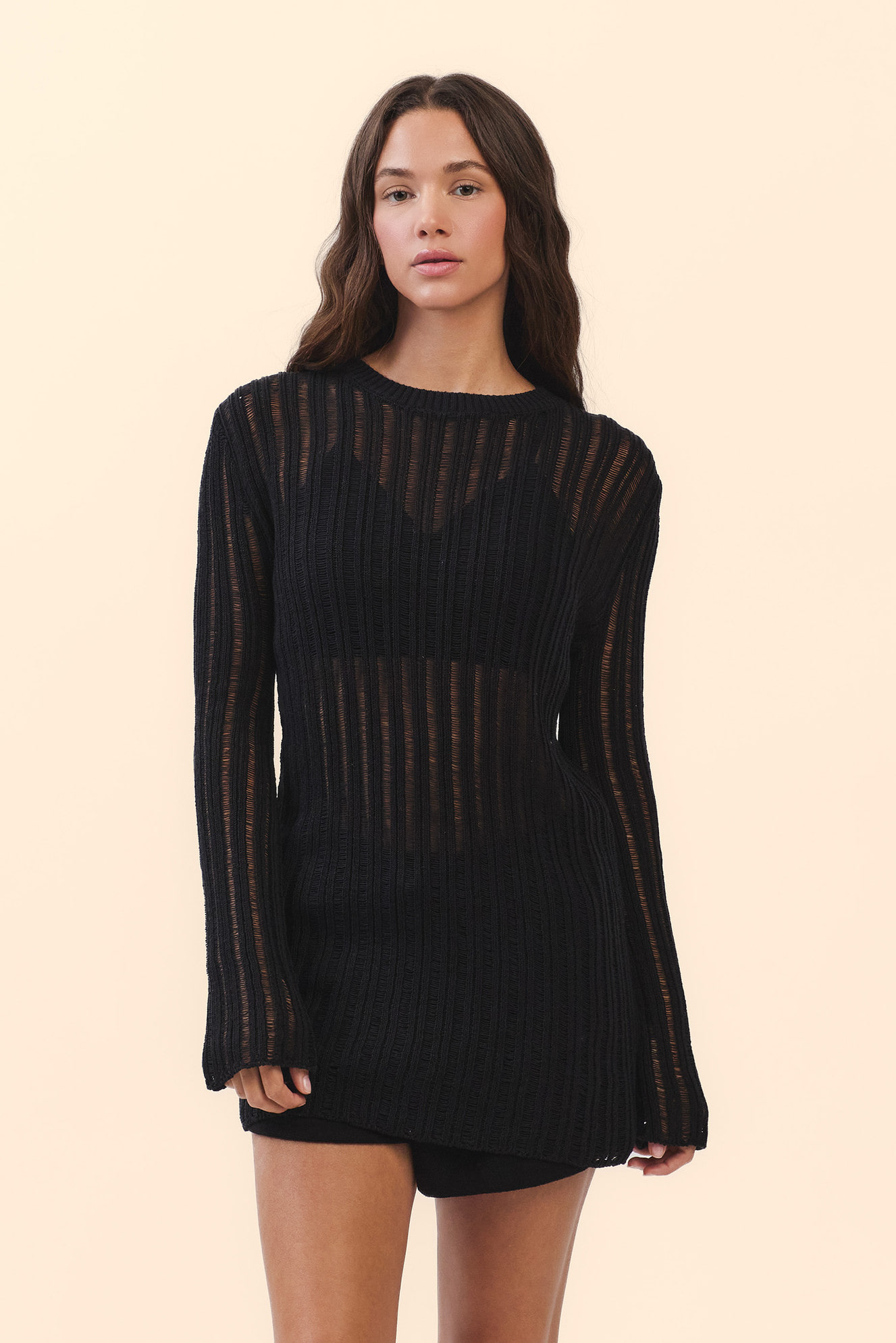 SP205 SHEER COVER-UP KNIT BLACK SOLID