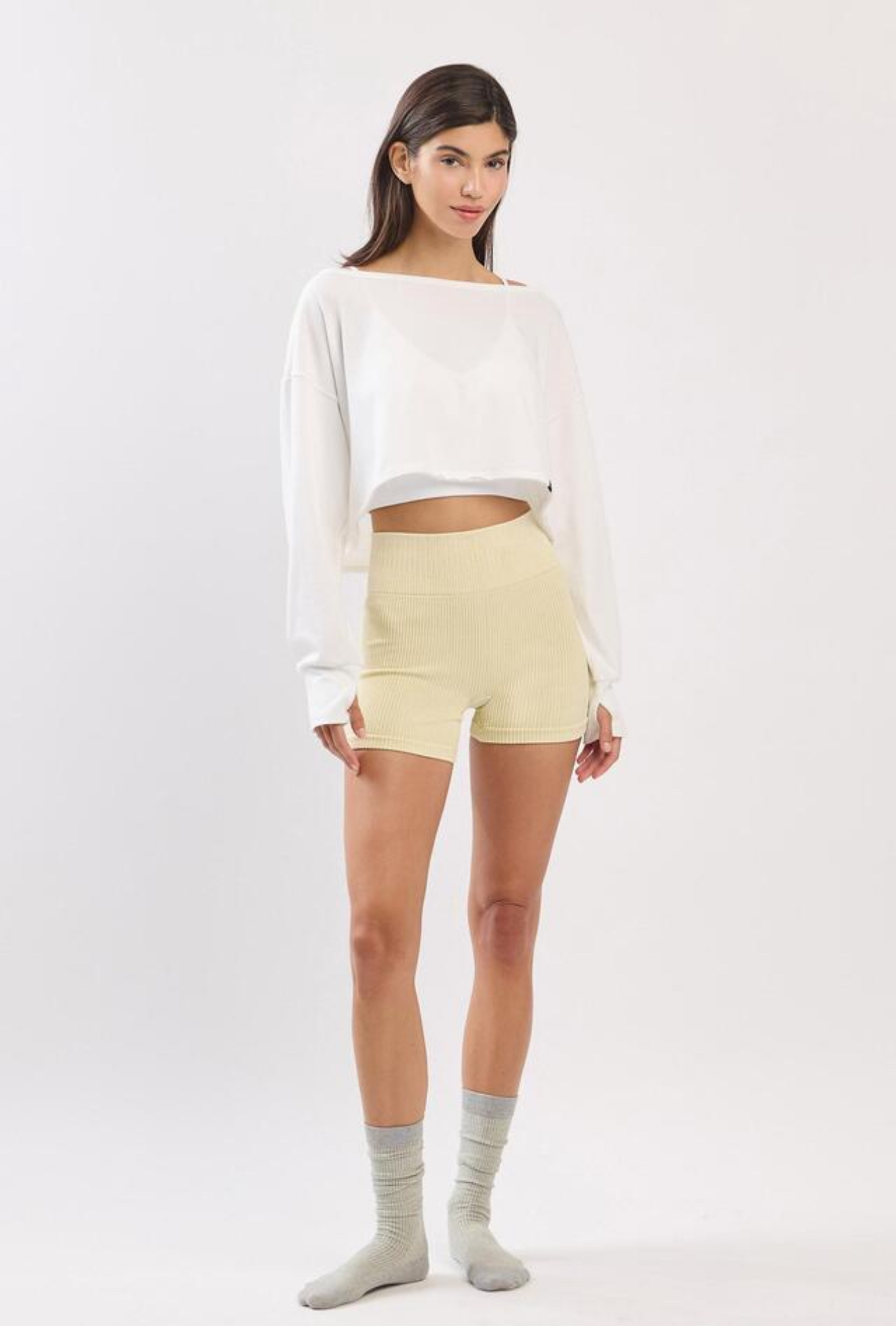 TL128 CROP MESH L/S TOP IVORY サイズ: ONESIZE