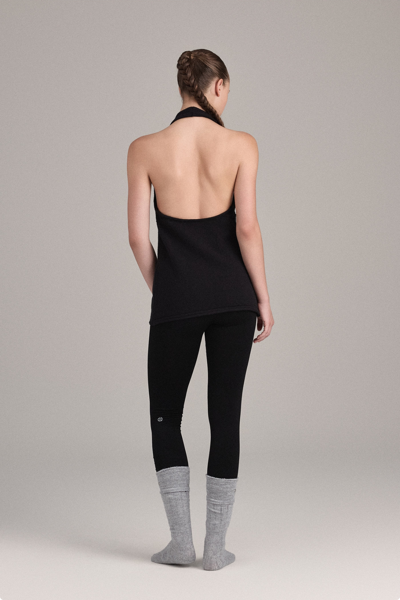 KT251 HALTER-NECK KNIT DRESS BLACK SOLID サイズ: F