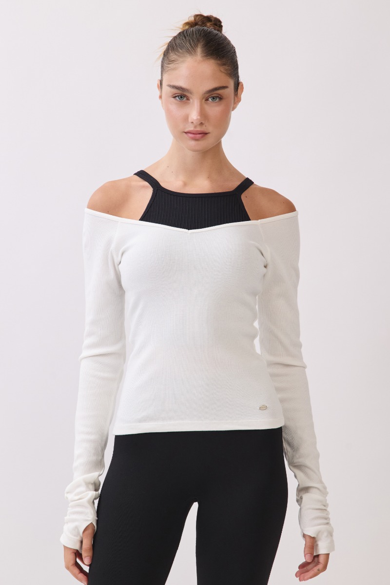 TL134 RIBBED L/SLEEVE T-SHIRT WHITE サイズ: S/M
