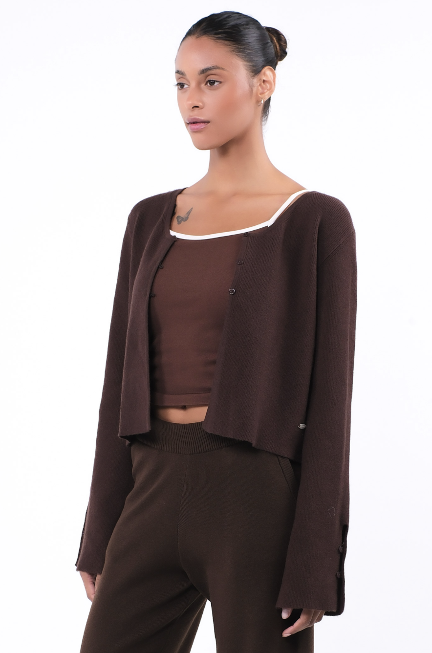 SC244 STRAP CARDIGAN BROWN